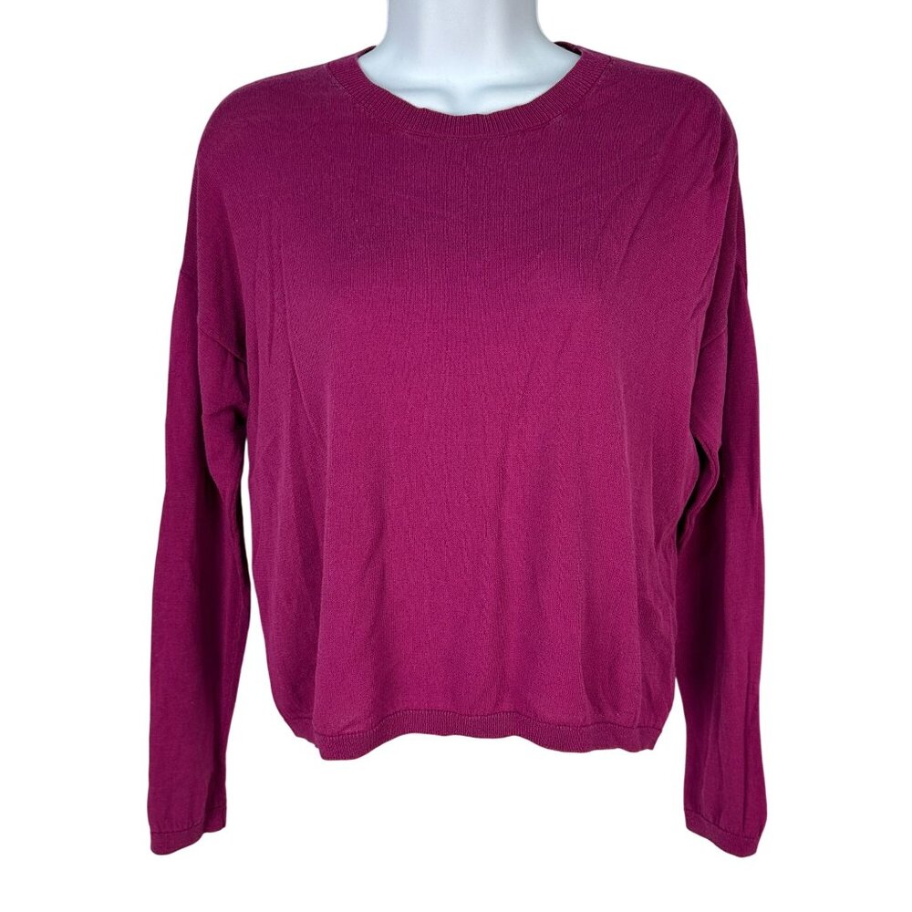 Eileen Fisher Womens XS Magenta Long Sleeve Lightweight Sweater Tencel Blend
